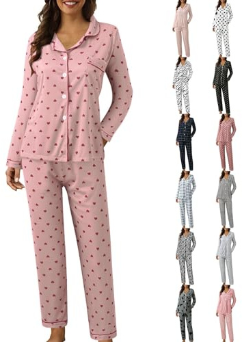 Cocila Womens Pyjamas Set Loungewear Long Sleeve Button Down Nightwear 2 Piece Sleepwear Trousers With Pockets Ladies Loose Fit Soft Pjs Lounges Wear Sets Outfits Pajamas Women Women'S Lounge