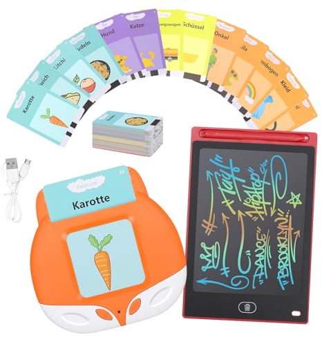 MoKo Sprechende Lernkarten Deutsch, interaktive Kleinkind Flash-Karten mit 224 Words, 8,5 Zoll Zeichnung Tablet Spielzeug, Lernen Montessori-Spielzeug für 3-5-jährige Jungen und Mädchen, Orange