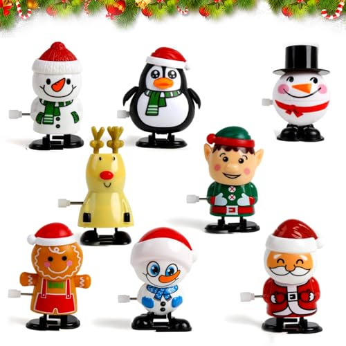 YskerrigToy Juguetes de Cuerda de Navidad, 8PCS Figuras de Cuerda de Juguete Niño Juguetes de Navidad Decoración Muñecos Navideños Divertidos Juguete Saltando Fiesta Rellenos Bolsas Regalo para Niño