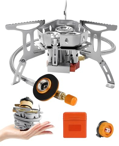 Olutula 3 Burner Folding Camping Gas Stove 6800W with Piezo Ignition, Backpacking Stove Windproof Portable Camping Stove with Adapters for Outdoor Cooking, Hiking, Fishing and BBQs