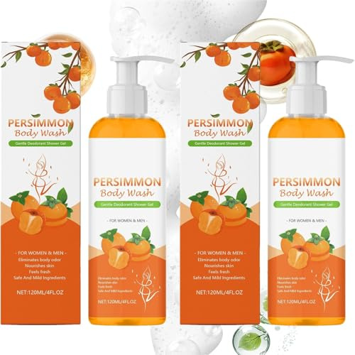 2 Pezzi Docciaschiuma Al Cachi Per L'odore Di Anziani - Gel Doccia Naturale Al Cachi Con Olio Di Cocco Per Rimuovere Gli Odori Forti, Sapone Al-Cachi Per Nonenal, Detergente E Idratante In Profondità