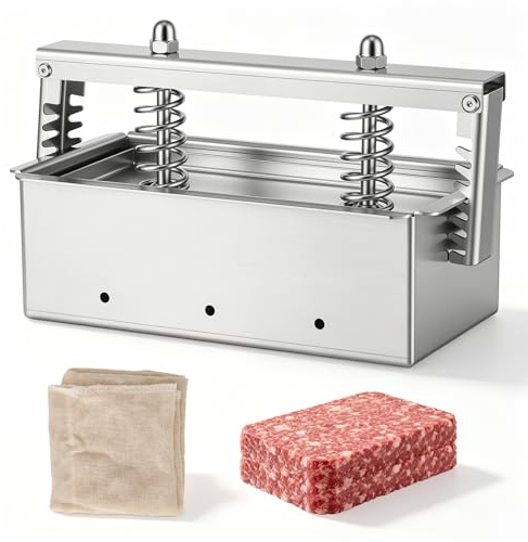 Prensa para carne, Prensa y ablandador carnes acero inoxidable con resortes doble compresión Prensar para jamón Herramienta rectangular para prensar carnes, estilo casero, para 1 kg carne