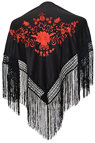 La Señorita Foulard Cintura chale Manton de Manila Flamenco di Danza Bambini Nero Rosso