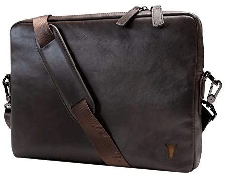 TORRO Laptop Bag – Genuine Leather Messenger Bag Compatible with 13 inch / 14 inch Laptop or MacBook (Dark Brown)