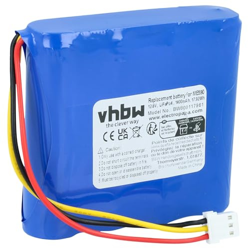 vhbw Batería Compatible con Moneual MR6500 | MR6800, ME770, MEG7000MS, ME770 Style, ME670, MR7700, ME590 aspiradora (1400 mAh, 12,8 V, LiFePO4)