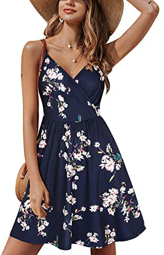 STYLEWORD Women's V Neck Floral Spaghetti Strap Summer Dress Casual Swing Midi Sundress with Pocket(A1-floral01,S)