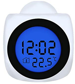 TOOLSTAR Reloj despertador con proyector LED, proyección digital, reloj despertador de voz, proyector de informes, estación meteorológica, termómetro, despertador, proyector LED reloj (blanco)