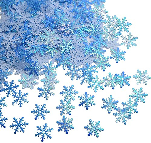 Youery 600Pcs Confettis de Flocons de Neige，Papier Artificiel Blanc et Bleu pour Noël Hiver congelée Mariage Anniversaire Vacances décorations de fête Fournitures