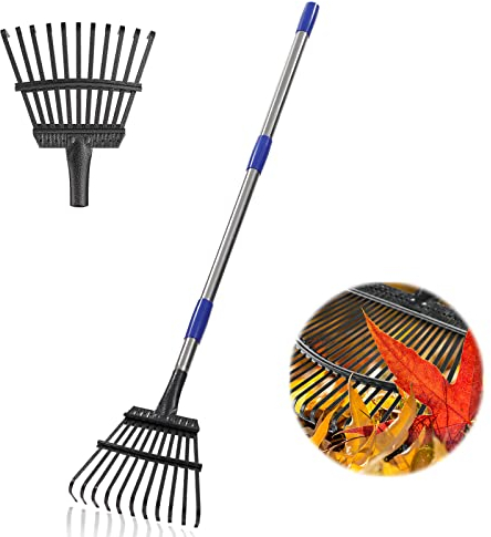 Garden Rake -Small Leaves Rakes for Gardening - 11 Metal Tines 8.5 Wide - 78 Long Handle Leaf Rakes for Lawns Heavy Duty for Yard Lawn Shrub Garden Beds