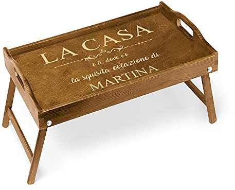 Maverton Vassoio da Colazione a Letto Personalizzato - Tavolino Pieghevole in Legno con Manici - Colore Marrone Chiaro - Incisione Laser - 50 x 30 cm - regalo donna - Casa