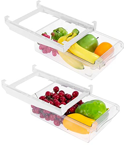 Viesap Boîte De Rangement pour RéfrigéRateur, 2PCS Tiroir Frigo, Boîtes De Rangementpour Réfrigérateur avec Tiroir Coulissant, Bac Rangement Frigo Fruits Et Légumes, Rangement Frigo Rétractable.