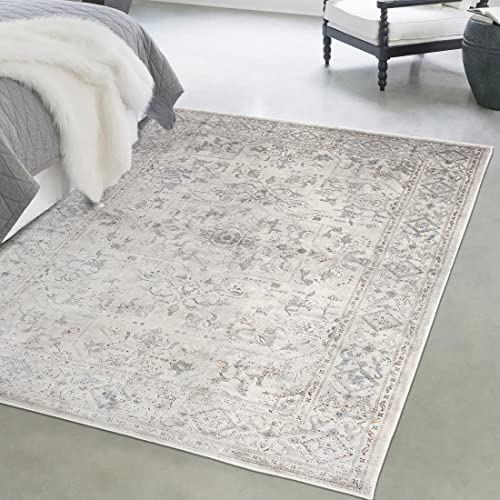 Mazovia Orientalisch Vintage Teppich - Weich Teppich für Wohnzimmer, Schlafzimmer, Esszimmer - ÖKO-TEX Wohnzimmerteppich Shrink Polyester – Kurzflorteppich Grau Beige 160 x 230 cm