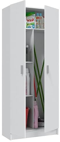 Mondo Viro - Armario de madera blanco para guardar objetos y armario con compartimento para escobas (portaescope 2 puertas) 73 x 37 x 180 cm