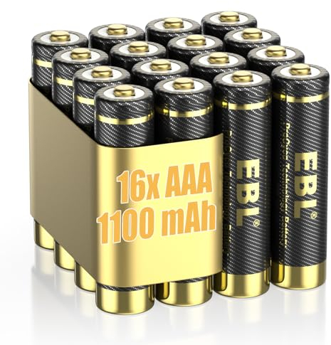 EBL AAA Akku Pro Version 16 Stück - wiederaufladbare AAA Batterien 1100mAh hohe Kapazität und Ladenzyklens