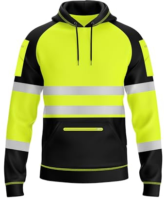 trending babz Sudadera de alta visibilidad para hombre de 2 tonos amarillo naranja con cinta reflectante, banda, 3 cremalleras, con parches tipo jersey, ropa de trabajo de seguridad, sudadera con