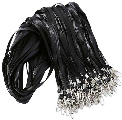 ROSSHINE 50pcs Black Lanyards for Neck, Nylon Strap Lanyard | Badge Holders with Metal Swivel Hook for Keys ID Cards Name Tags Ideal for Offices Staff Student Doctors Visitors