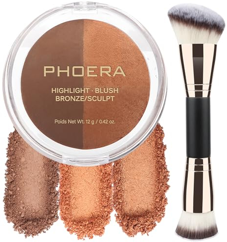 PHOERA Contour Palette,Shades with Highlighter & Bronzer & Blush,Non-greasy and Waterproof Contouring Makeup,Easy to Sculpt the Face with Lightweight Makeup (#004)