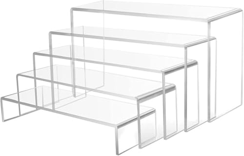 Wealrotn 5 PCS Clear Acrylic Display Risers, Tiered U-Shaped Display Stand, 5mm Thick Transparent Risers for Collectibles, Perfume, Cupcake & Retail Display