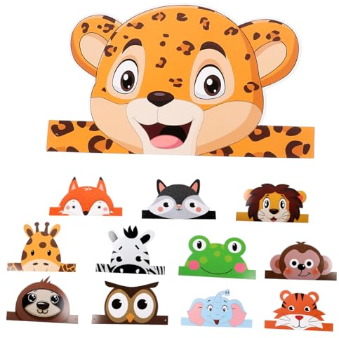 ibasenice 12St Wildtierhut Jungle Party kinderparty mitgebsel unikal Tierkronen-Papierhüte Geburtstagsmütze Kindergeburtstag Partyhut Zubehör für Tierhaare Urwald Geburtstagshut Dekorationen