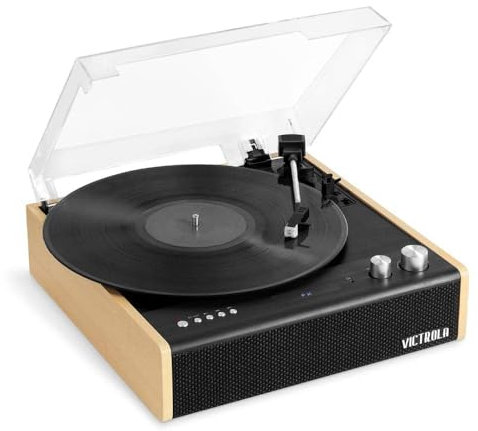 Victrola Eastwood – Bluetooth Record Player – 3-Speed Turntable, Premium MM Cartridge, Vinyl Stream for Wireless Streaming, Removable Dust Cover, Built-in Speakers (Bamboo)