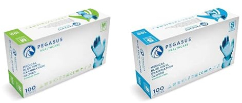 Pegasus Healthcare Blue Disposable Vinyl Medical Examination Gloves Powder & Latex Free (Medium) & Pegasus Healthcare Blue Disposable Vinyl Medical Examination Gloves Powder & Latex Free (Small)