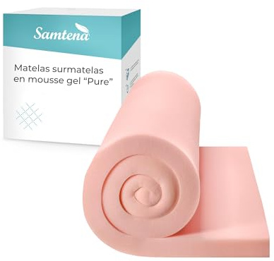 Samtena Surmatelas 90 x 200 cm, Mousse de gel, 5 cm épaisseur, «Edition Gel, Model Pure», pour matelas, canapé ou lit de camp, sur-matelas pour adulte, memory foam mattress topper