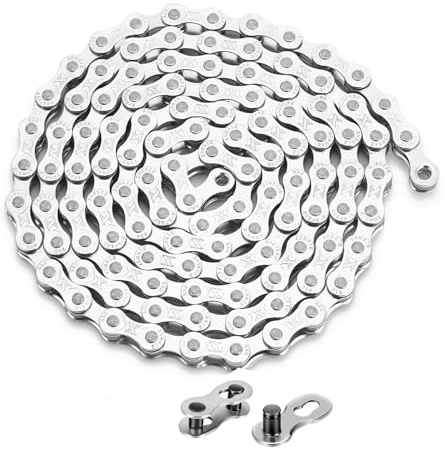 Bike Chain, 9 Speed Chains,116 Links Bicycle Chain High Strength Manganese Steel Cycling Chain with Magic Buckle Bicycle Accessories for Road Mountain Bike(Silver)