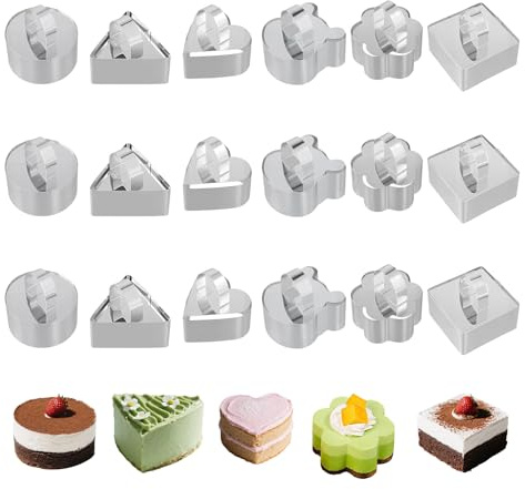 MUNGHOK 18 stycken bakringar litet set, 6 former matringar rostfritt stål dessertringar med masher, tårtring tårtring bakringar för gör-det-själv desserter, bakverk mousse ringar