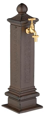 Relaxdays Standbrunnen antik, mit Wasserhahn, HBT: 47x14x18,5 cm, Wasserzapfsäule Garten, Terrasse, Zierbrunnen, braun