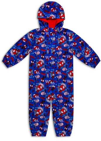 Marvel Spidey & Friends Boys Waterproof Puddle Suit – All-in-One Spiderman Rain Suit with Hood, Fleece Lining, Hook and Loop Fastening – Toddler Kids Outdoor Clothing (3-4)