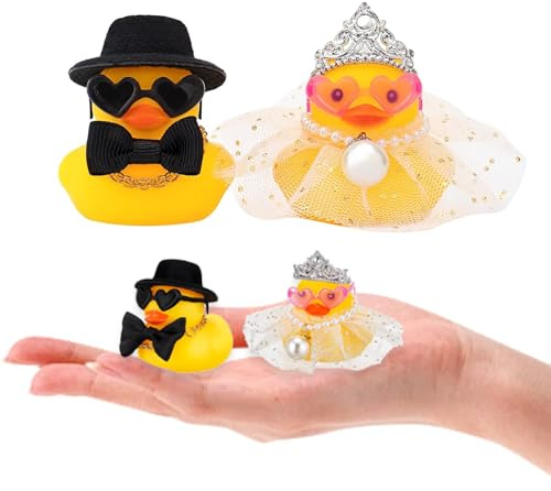 Taiyyi 2 piezas Patos de goma para bodas,Mini Patitos de Pareja,Mini Pato Pareja Ceremonia de Boda Regalo de recuerdo Bendición Matrimonio Elegante Comodidad Regalo