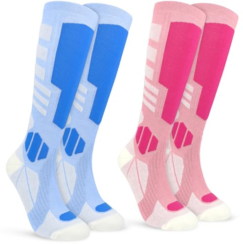 Smlper Womens 2 Pair Merino Wool Ski Socks,Thermal Warm Knee High Full Cushioned Thick Socks for Winter,Cold Weather,Snowboarding,Sports,Hiking,Skiing