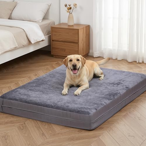 WAYIMPRESS Waterproof Large Dog Bed - XL Dog Bed for Crate, Washable Crate Bed with Orthopedic Pet Mat with Egg Crate Foam, Anti-Slip, Reversible & Washable Cover, 41 x 27, Gray