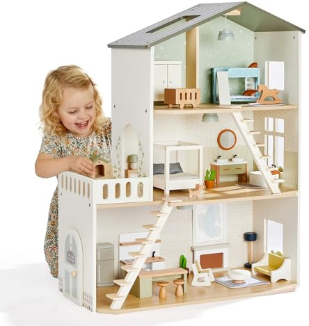 Giant bean Wooden Dolls House, Modern Dollhouse with Lights