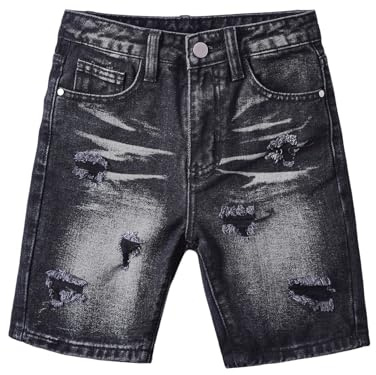 Pantalones cortos de verano para niños 2026 para niños, informales, modernos, de alta calle, vaquero desgastado, ajuste holgado, pantalones vaqueros negros, Negro , 8-9 años