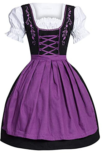 Générique Dirndl pour Femme Robe Set de Dirndl Robe jusqu'aux Genoux pour Femme RobeDirndl avec Tablier - RobeTraditionnelle Drindl- Bleu Bavarois Oktoberfest