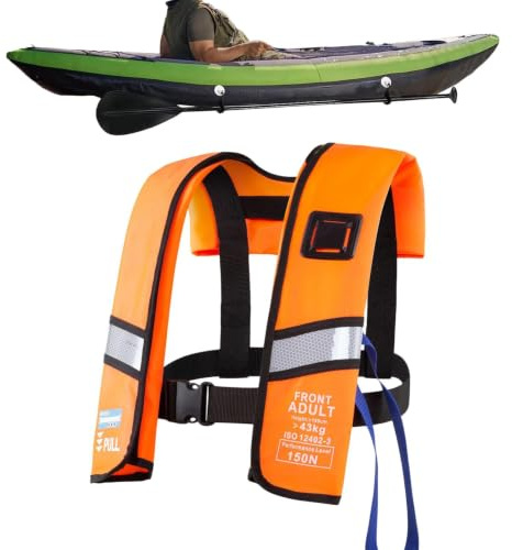 Uppblåsbar Vuxen Flytväst Vuxen Säker Flytjacka, Lättvikt, Med Reflexränder | Snorkelvästar för vuxna, män och kvinnor För Segling, Överlevnad, Män, Kvinnor, Kajak, Simning, Pool,