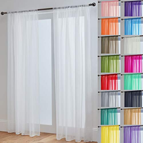 John Aird Lucy Voile Curtains - Rod Pocket Slot Top - Pair Net Curtains - 2 Panels (White, W 58 x L 36)
