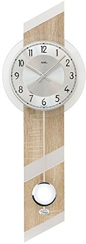 Orologio da Parete Moderno AMS - Design in Legno Effetto Sonoma Con Pendolo, Movimento al Quarzo