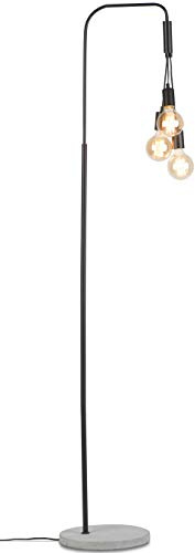 Oslo-golvlampa i vintagelook | för 3 glödlampor (E27, 60 W, normal/LED) | 1,90 m hög | dimbar | svart järn, grå cementbas