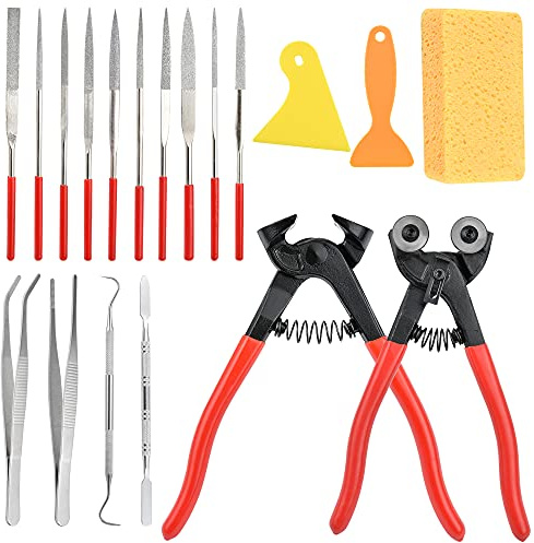 Worldity 19 Pcs Mosaic Tools Kit, Heavy Duty Glass Mosaic Cut Nippers and Tile Nippers, Professional Stained Glass Cutter Tool for Cutting Glass Mosaic, Ceramics