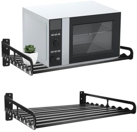 Mikrowellen Wandhalterung, 50*40*14cm Mikrowellen Regal Wand Schwarz Mikrowellenhalterung Schrank Halter Mikrowelle Raumfahrt Aluminium Mikrowelle Halterung, für Mikrowellenherde, Backöfen