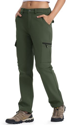 YSENTO Womens Waterproof Walking Hiking Fleece Lined Trousers Winter Thermal Outdoor SKi Camping Softshell Trousers(Green,M)