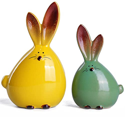 WHJY 2pcs Cute Long-Eared Bunny Sculpture Ornaments Desktop Ceramic Easter Rabbit Bunny Figure,Cute Home Decorations, for All Home Styles