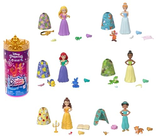 ​Disney Princess Toys, Royal Color Reveal Doll with 6 Unboxing Surprises, Friend Series with Character Figure, Inspired by Disney Movies, HMB69