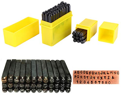 36 Stück Zahlen und Buchstaben Punch Set, 4 mm Schlagbuchstaben Set Alphabet A-Z, Zahlen 0-9, Symbol &, Metall Schlagstempel Stanzwerkzeug für DIY Leder Schmuckherstellung