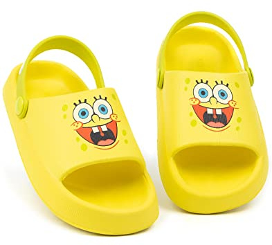 SpongeBob Squarepants Sandali Bambini | Ragazzi Ragazze Giallo Personaggio Animato Summer Sliders con cinturino di supporto | Costumi da bagno Scarpe Calzature