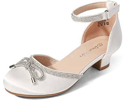DREAM PAIRS Girls Dress Shoes Closed Toe Low Heels Ankle Strap Pumps for Toddler Little Big Kid Flower Party Wedding Princess,Size 13 Little Kid,White,SDFL2318K
