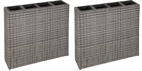 Hochbeet Garten Schrank, Blumfeldt Hochbeet Garten-Hochbeet mit 4 Töpfen 2 STK. Poly Rattan Grau Wasserabweisendem Poly Rattan Gefertigt für Garten/Terrasse/Balkon
