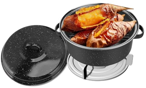 MOUMOUTEN Bratpfanne - schwarz gesprenkeltes Finish Haushalt Antihaft-Bratpfanne mit Deckel für geröstete Süßkartoffeln Kastanien Eisenabdeckung Bratpfanne(26cm)